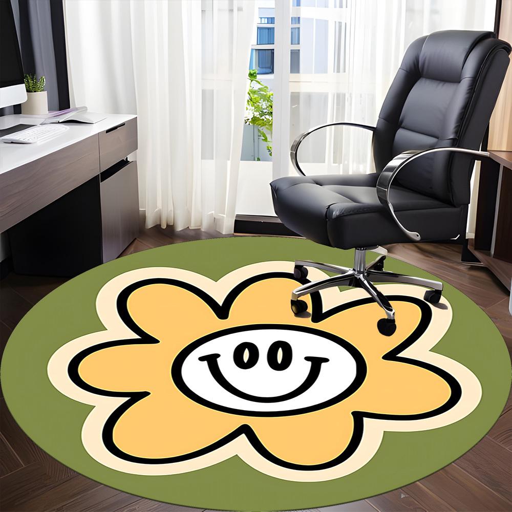 1pc Flower Happy Office Round Area Rug, Under Office Chairs Bedroom Living Room Home Decor, Room Deco, Available In Various Sizes
