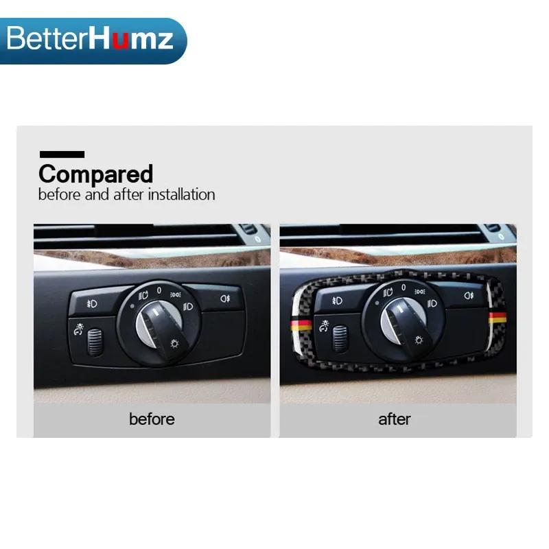 For BMW E60 5 Series 2005-2010 Carbon Fiber Dashboard Headlight Switch Panel Knob Trim Sticker Tuning Car Interior Accessories