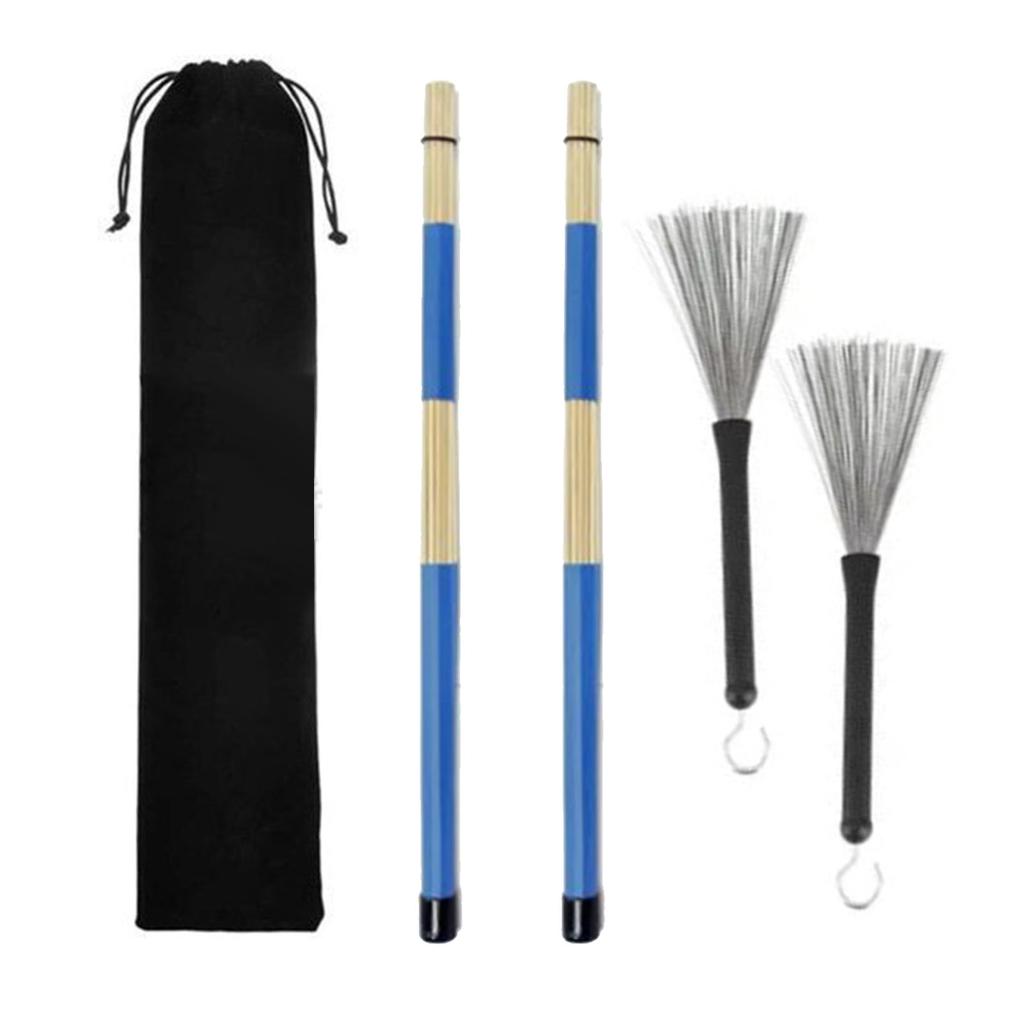 Drum Brush Kit Metal Stainless Steel Bamboo Brushes Set Tool Accessories with Velvet Bag