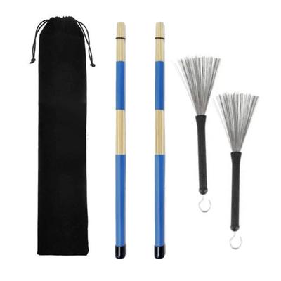 Kit Spazzole per Batteria Metallo Acciaio Inossidabile Bambù Set di Spazzole Accessori Strumento con Custodia in Velluto