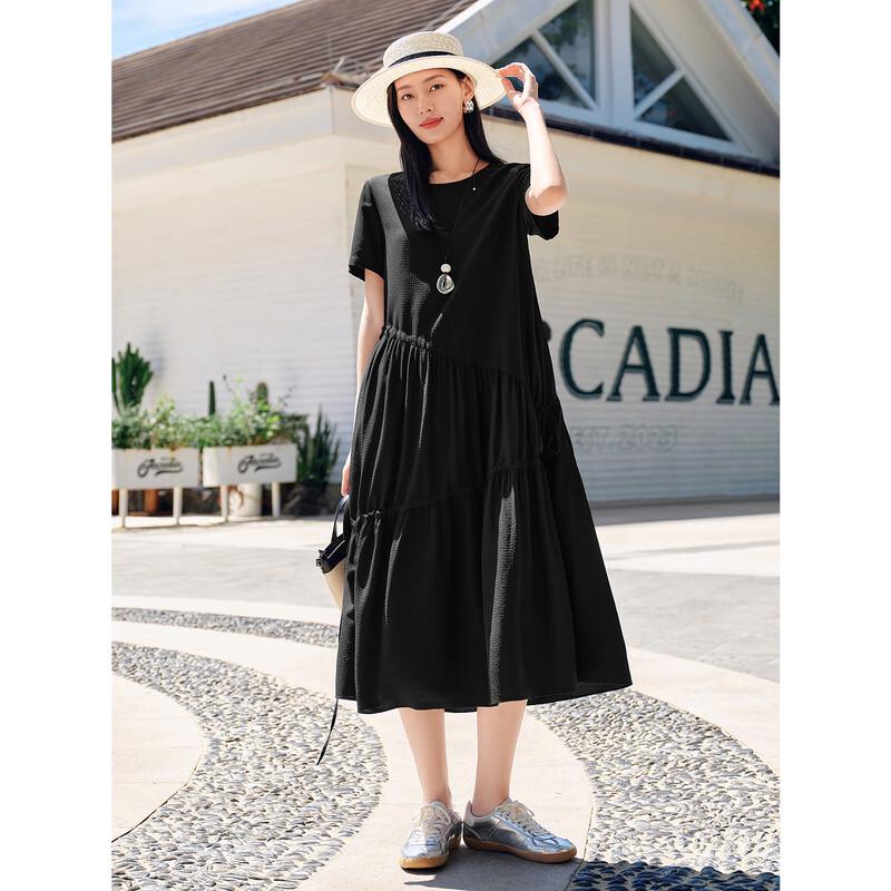 

JIUZI Anna & Coco Textured A-Line Commuter Maxi Dress 2025 Summer S