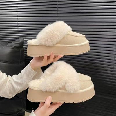 2025 neue Schneestiefel Damen Winter Fell integriert Wollmund Samt dicker Boden warm Oberbekleidung Tasche Kopf Halbschuhe