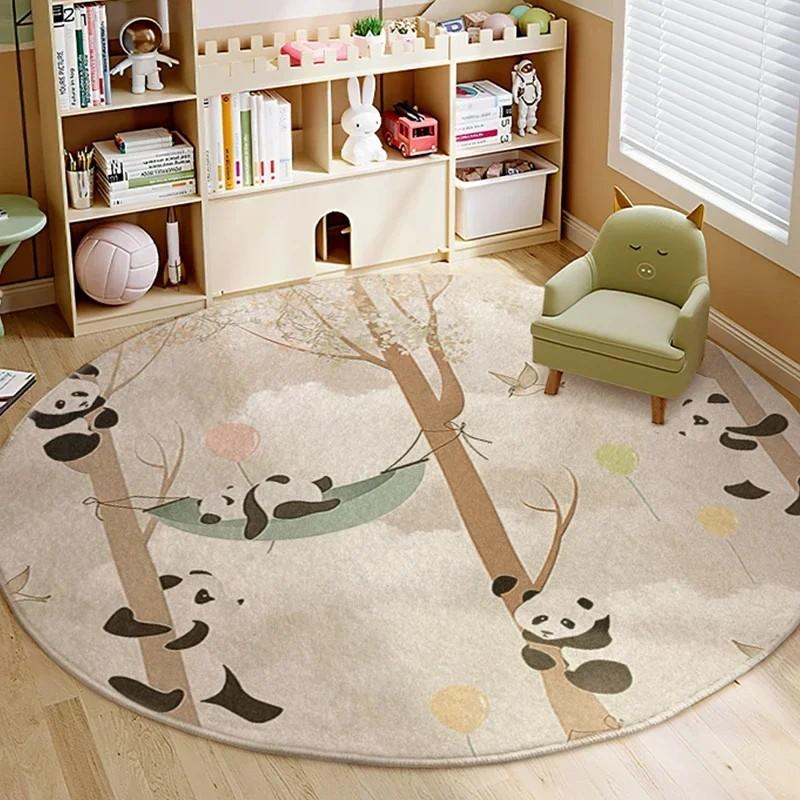 Round Short Plush Carpet Early Education Cartoon Children's Room Mat Play Area Floor Mat INS Style Mother and Baby Decor