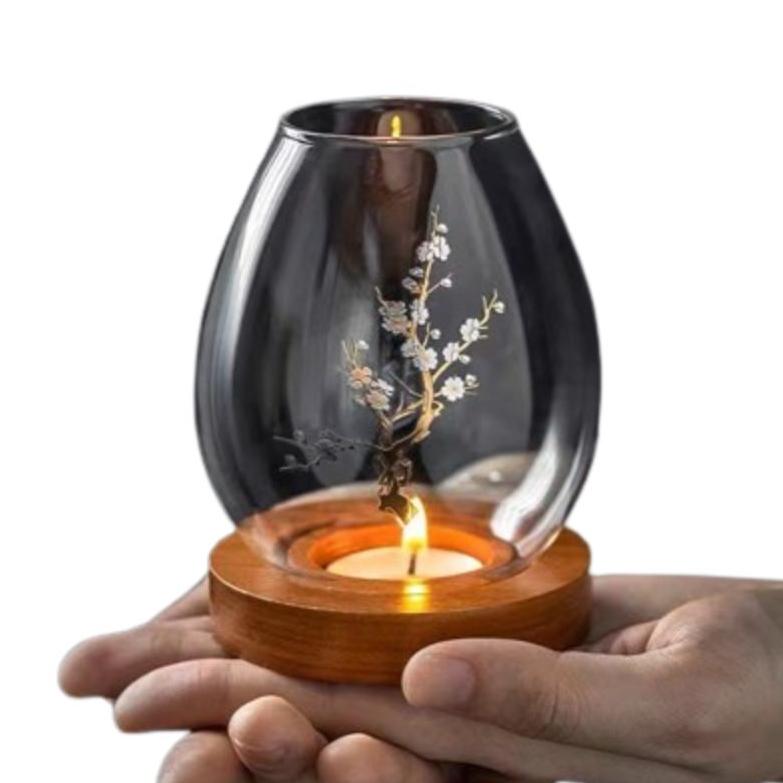 Windproof Glass Candlesticks with Cup Cover Round Transparent Candle Holders Home Decor Retro Table Decoration Ornaments Home