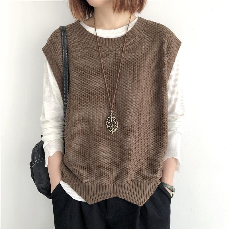 Asymmetrical Vest Women's Outer Layer Layering Solid Color Crew Neck Retro Vest Thin Loose