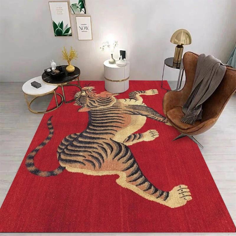 Böhmischer Retro Tiger Floral Teppich Bettvorleger Rutschfest Vintage Tier Teppich Marokkanische Teppiche für Wohnzimmer Dekoration