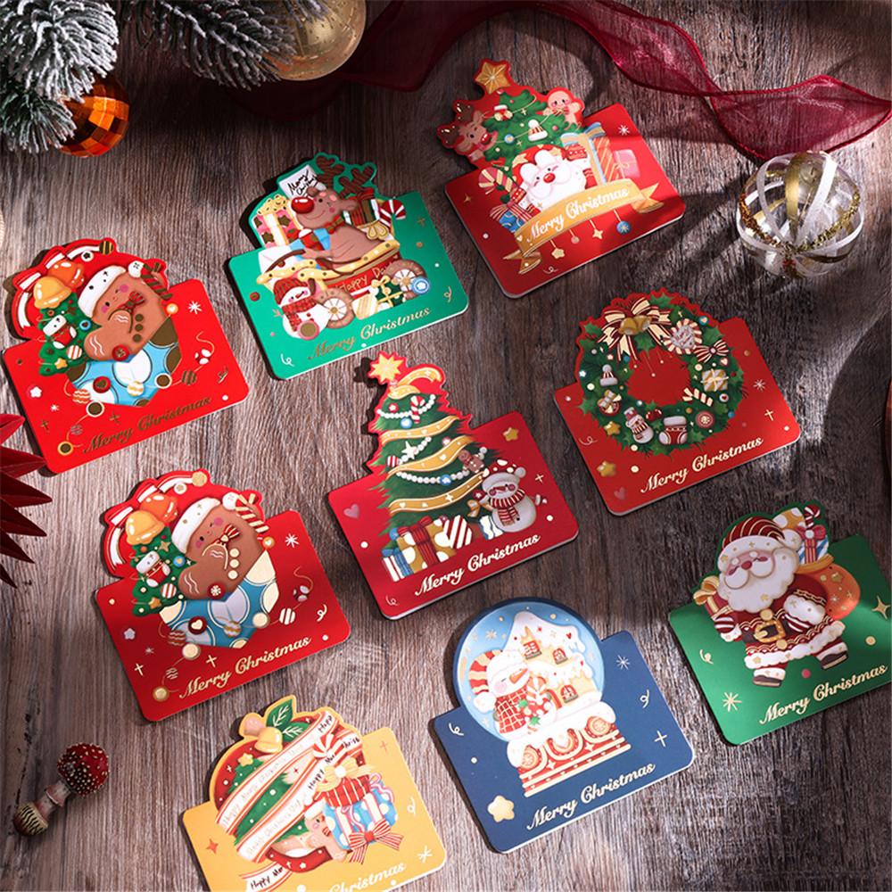 10pcs Merry Christmas Greeting Cards with Santa Claus And Snowman Custom Blank Cards for  Party Invitation New Year Gifts