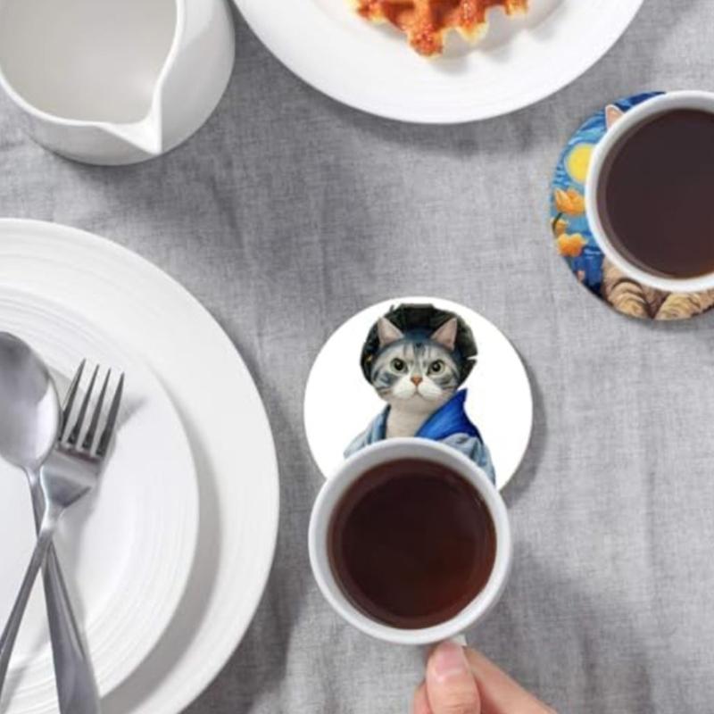 Schönes Katzen-Thema Holz-Getränkeuntersetzer Hitzebeständige Tassenunterlage Für Küche, Esszimmer und Arbeitsplatz Gebrauch Einweihungsgeschenk