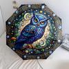 Flower Owl  pattern, automatic folding umbrella, portable and foldable design, 8 ribs, a Christmas or birthday gift.