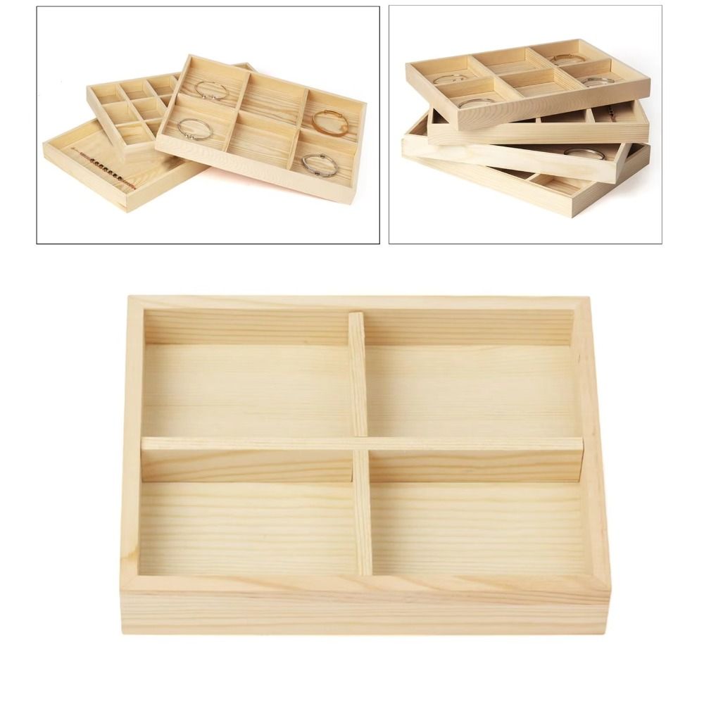 Wooden Jewelry Display Tray Multi-grid Stackable Jewelry Storage Box Card Box