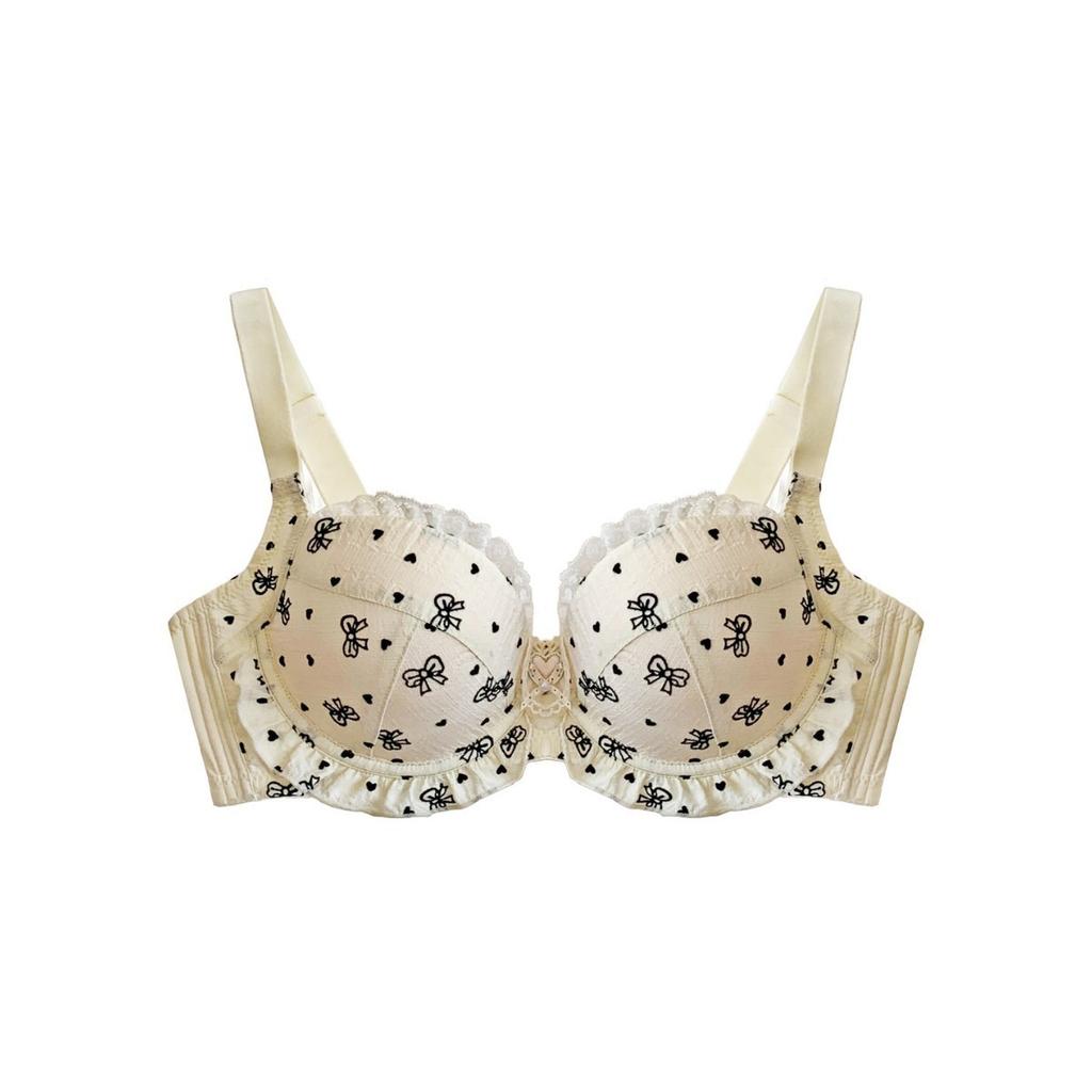 Pure Desire Cute Bow Large Size Lace Underwear Women's Fat MM Big Chest Anti-drop New Light and Thin Seamless Bra Cover