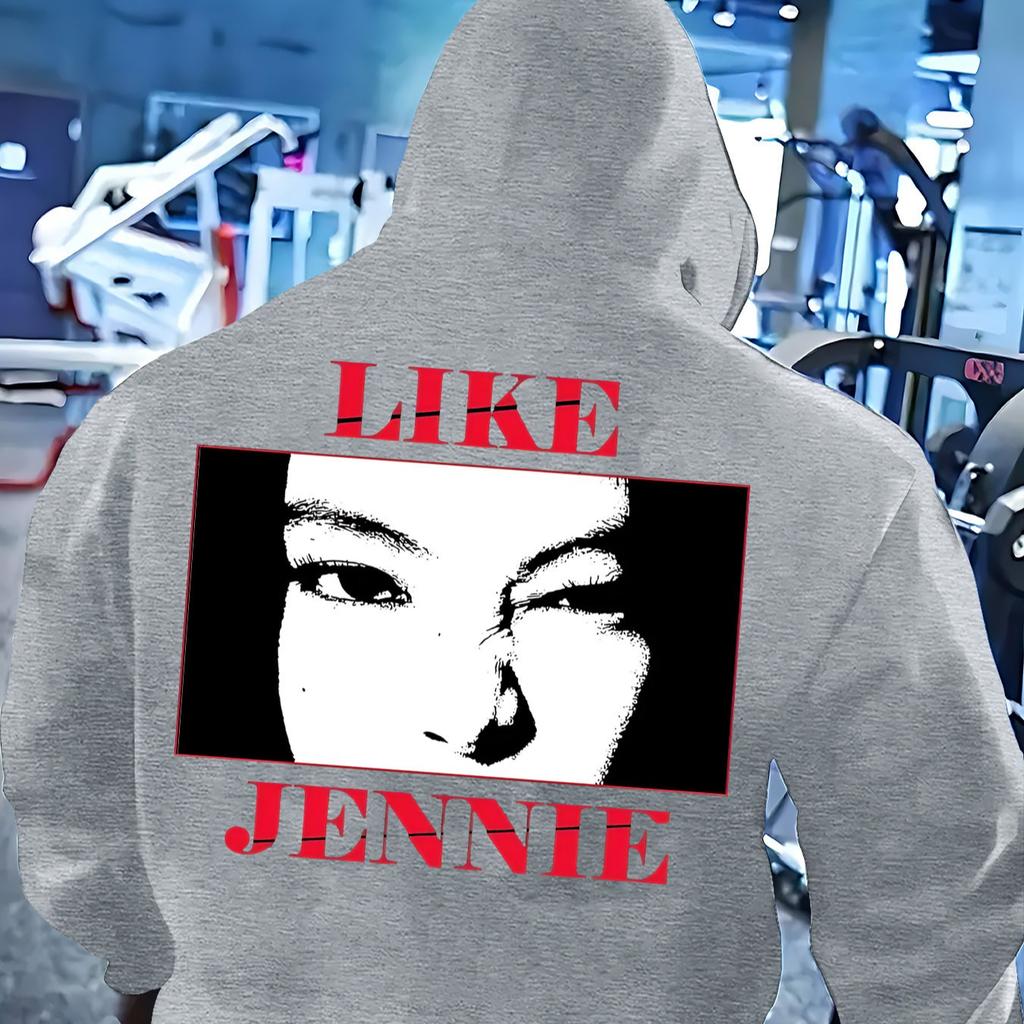 Unisex Hoodie with JENNIE Back Print, Long Sleeve Sweatshirt, Casual Print Clothing, Machine Washable, Unisex Lightweight Solid Color Hoodie