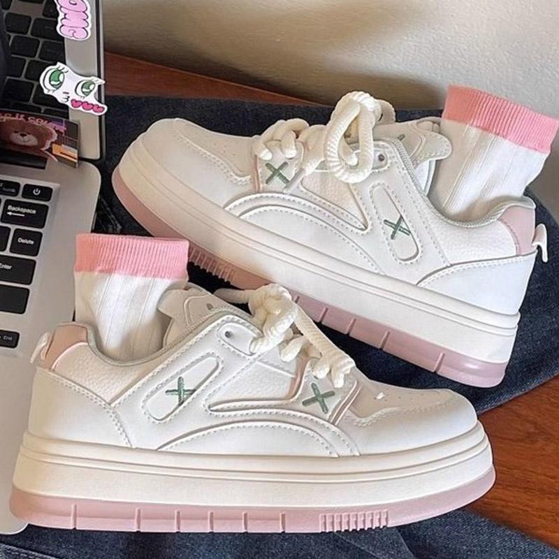 SyfIyno 2024 Spring Autumn New Fashion Sports Casual Non-slip Shoes Wave Thick Soled  White Flat Shoes Women's Sneakers