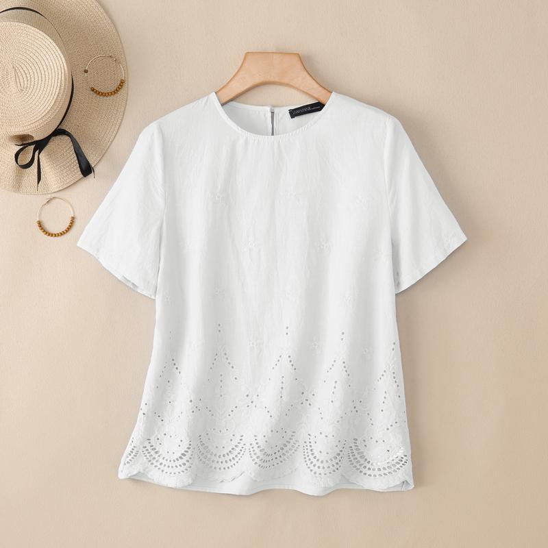 

ZANZEA Женские летние футболки с вышивкой, повседневные, с круглым вырезом и коротким рукавом 5XL