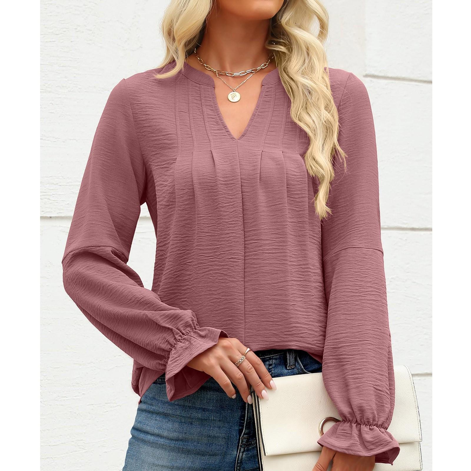 

Женский свободный повседневный однотонный топ с V-образным вырезом и длинными рукавами Топ с V-образным вырезом и длинными рукавами L розовый