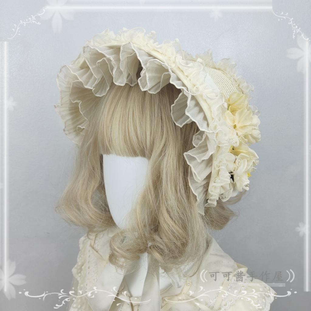 Original Handmade French Pastoral Straw Hats Woven BNT Lolita European Retro Wedding Photo Straw Hats Summer Hat for Women