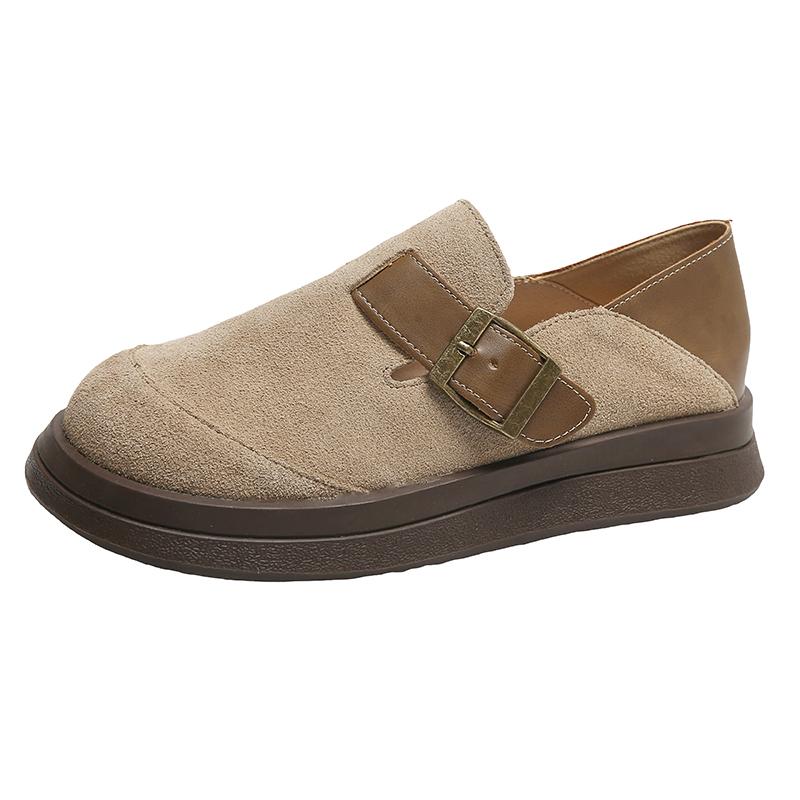 Fashion 2024 Spring and Autumn New Fashionable Round Head Color Blocked Matte Leather Surface Waterproof Platform Comfortable Flat Shoes