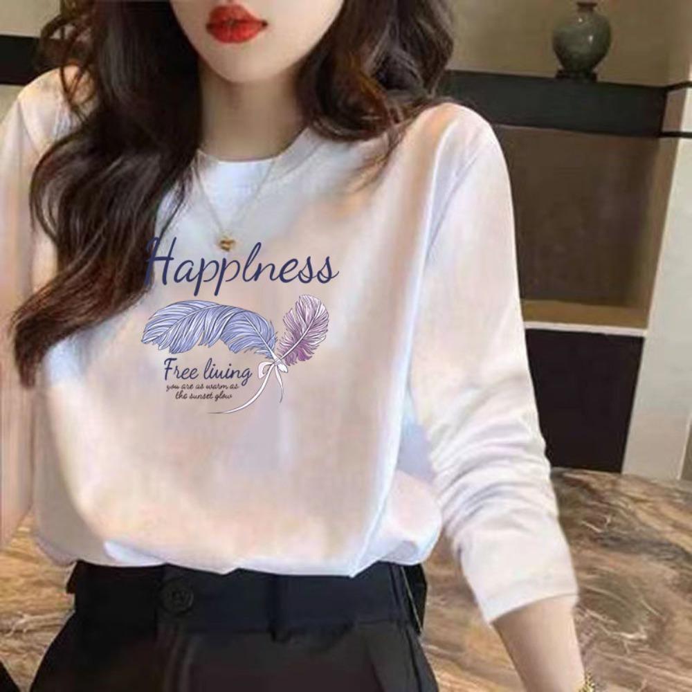 

Свободные футболки с длинным рукавом, белые пуловеры, женские, корейские, нижние рубашки Y2K, женские