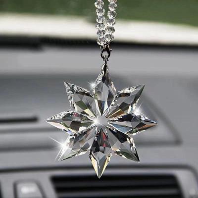 Car Pendant Transparent Crystal Snowflake Decorative Hanging Ornament Suncatcher Snowflake Hanging Trim Christmas Gift