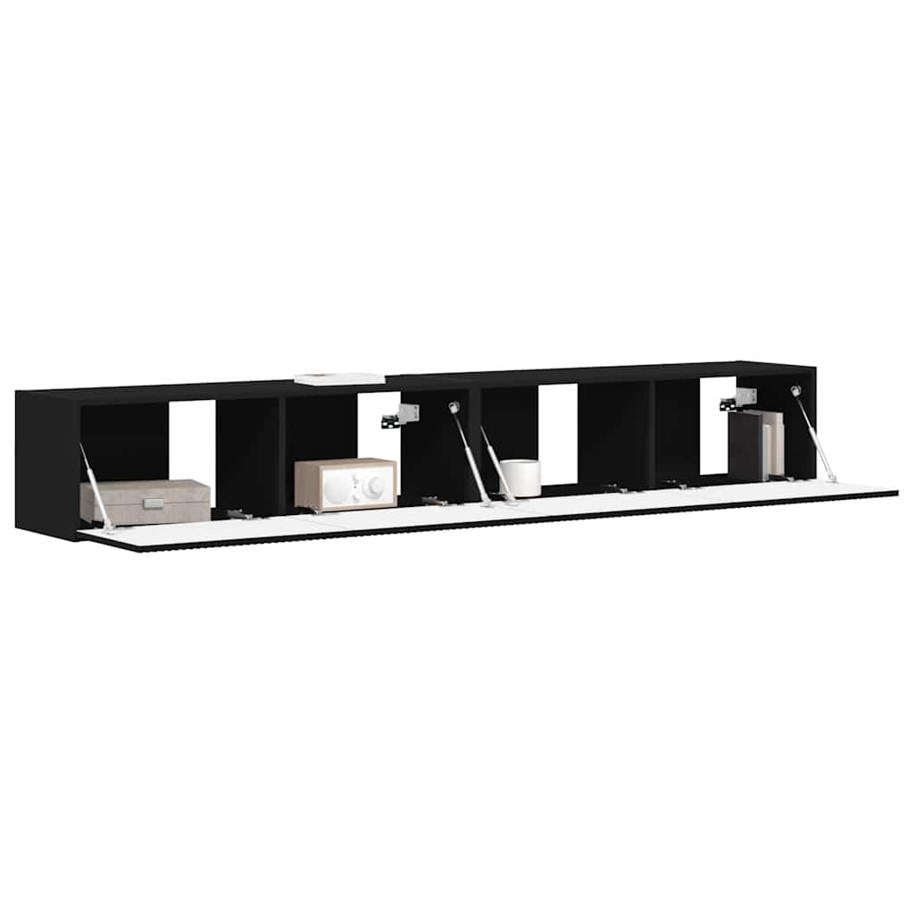 TV Wall Cabinet 2 Pcs Black Engineered Wood