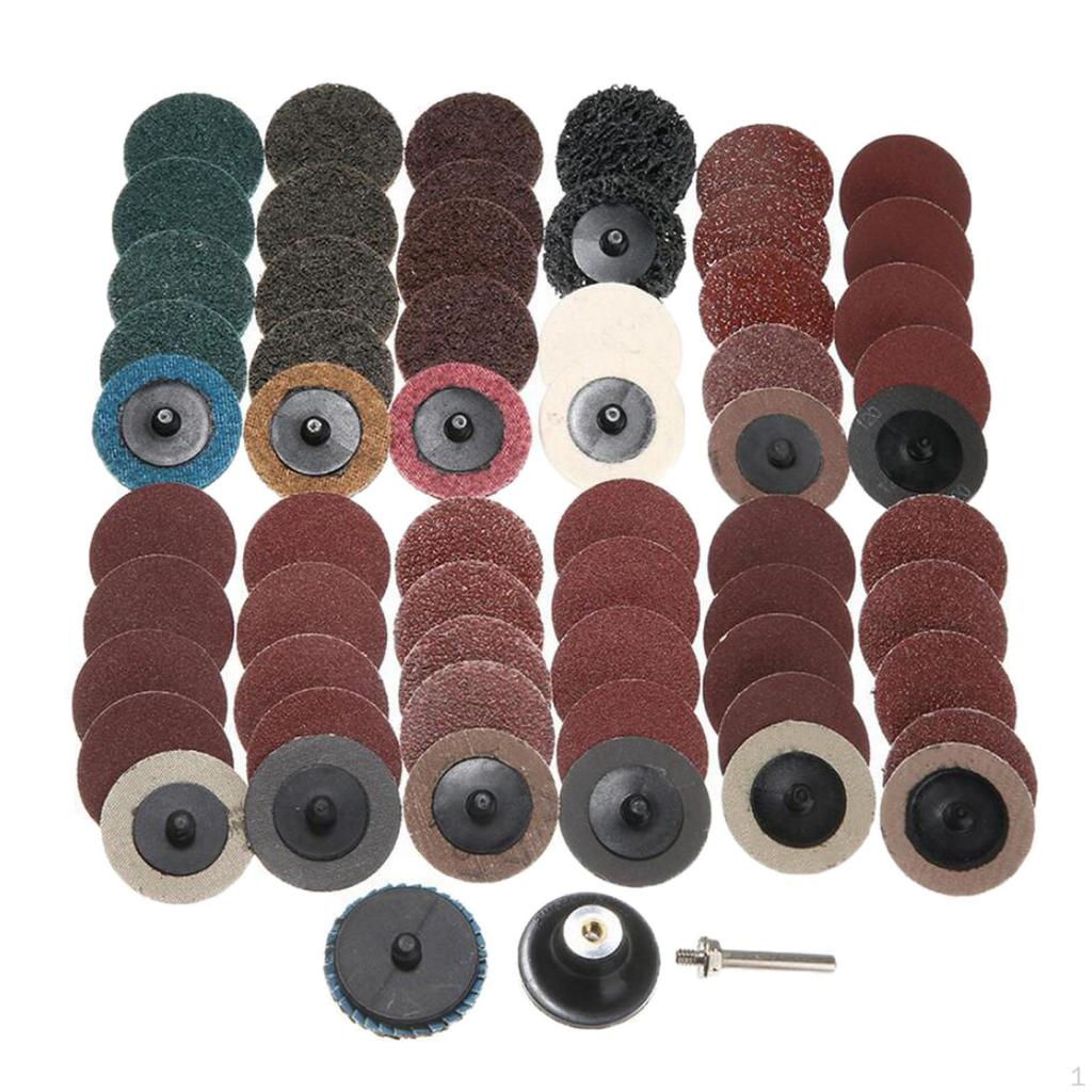 60pcs/set 2" Roll Lock Sanding Disc Abrasive Pads with 1/4" Holder 50mm Diameter for Metal