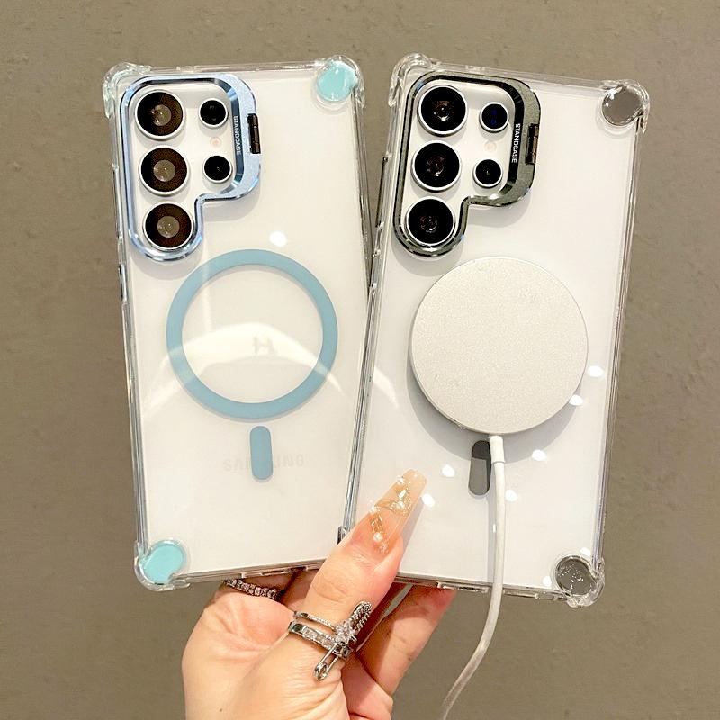 Luxus Transparentes Case Für Samsung Galaxy S25 S24 S23 S22 Ultra Plus A17 A56 A36 A16 A26 S24FE Magsafe Magnetischer Ständer Cover