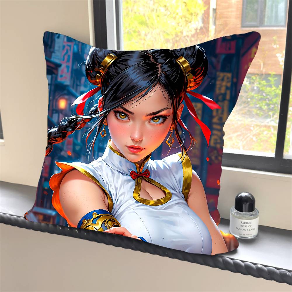 Chun Li Street Fighter Anime Pillow Case Square Pillow Bedroom Sofa Leisure Comfort Cushion Car Home Decoration