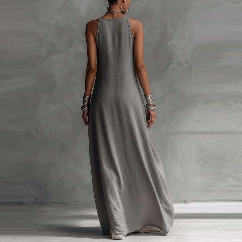 2026 Womens Sleeveless Loose Pocket Color Block Off Shoulder Casual Dress