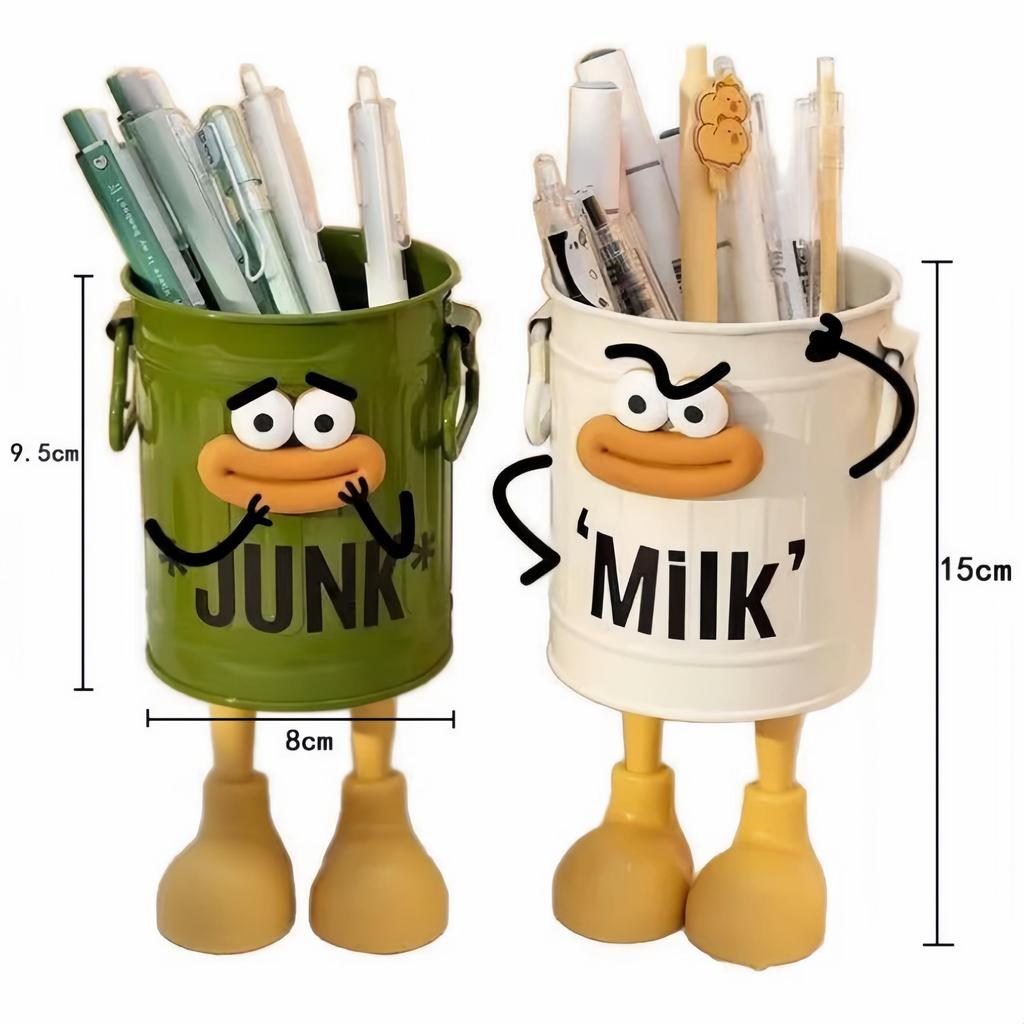 Plastic Pen Holder for Students Desktop Office Large Capacity Cute Cartoon Simple Retro Storage Organizer Bucket