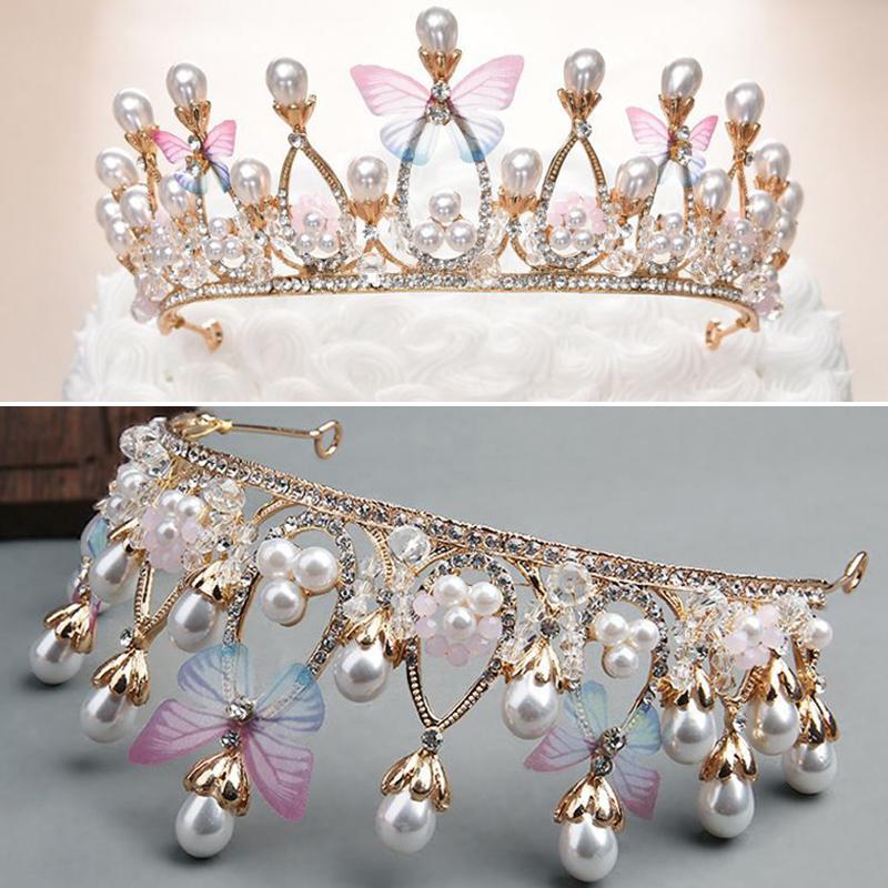 Luxus rosa Kristall Hochzeit Krone Royal Queen Tiaras Stirnbänder Mädchen Prom Braut Kopfschmuck Braut Diadem Haarschmuck Zubehör