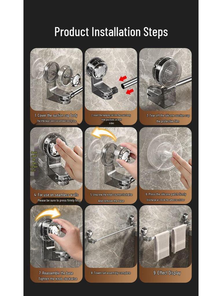 Retractable No-Drill Suction Cup Towel Rack - Strong Stainless Steel Hanger for Bathroom Storage