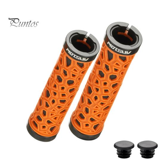 Mountainbike Handlebar Grips 1 Pair Bicycle Handle Bar with Plugs Ergonomic Impact Protection Design Non-Slip Shock-absorbing Single-sided Locking