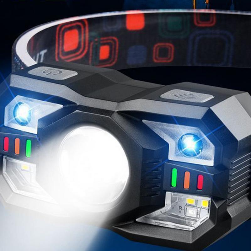 Laufstirnlampe Verstellbare Kopf-Taschenlampe mit Bewegungssensor Campingzubehör Stirnbandlampe Wiederaufladbare Stirnlampe für