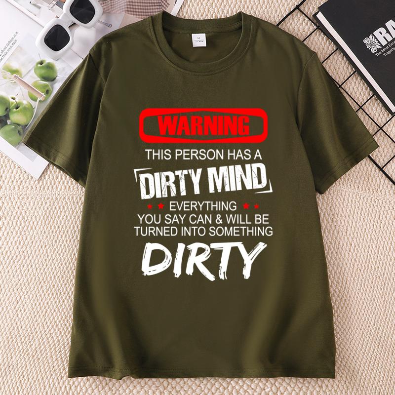 Warning This Person Has A Dirty Mind TShirt Short Sleeves T Shirt for Unisex Unisex Casual Round Neck Printed Pullover Tees