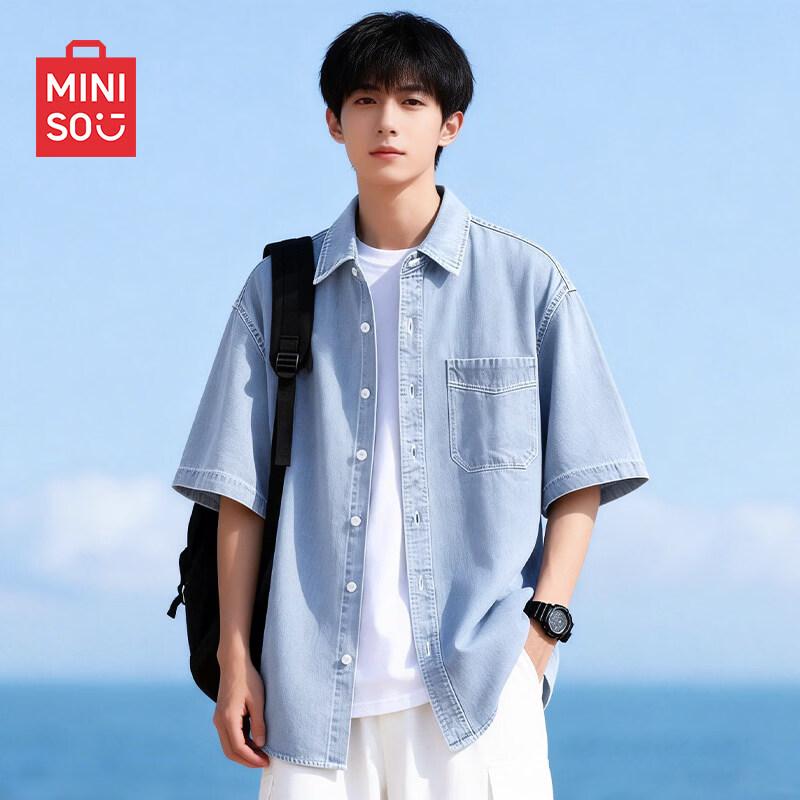 MINISO Men s Short Sleeve Denim Washed Shirt XL