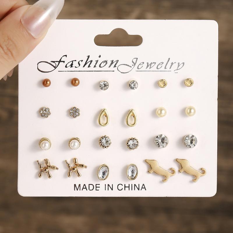 9/12Pairs Assorted Stud Earring Set With Pearl Rhinestone Design For Daily Wear Party Gifts For Women Girls