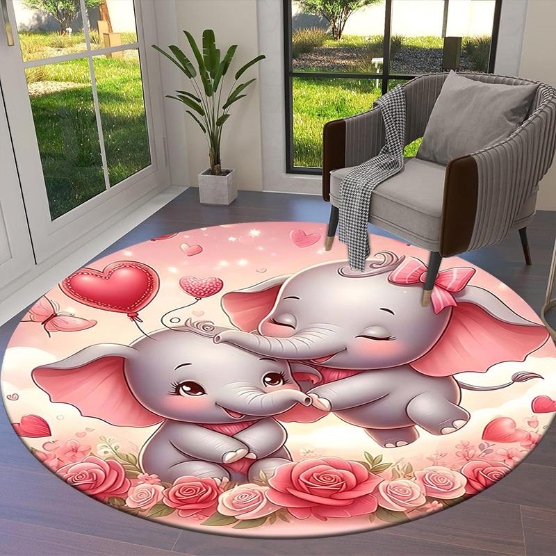 1PC Elephant Flowers Non-Slip Floor Round Carpet, Office, Family, Bedroom, Large Area Rug Indoor Rugs,  Durable PolyesterH0356