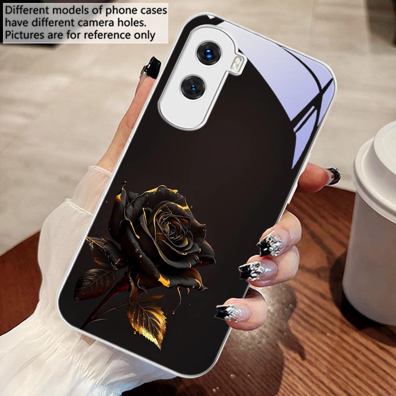 The Dark Golden Rose For Honor 200 90 8X 9X Pro Lite P50 P40 Nova 10 11i P60 Magic4 6 Mate 20 50 Tempered Glass Phone Case