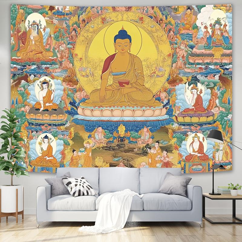 VIKAMA Buddha Shakyamuni Tangka Gobelín Čajovna Zen Obývací pokoj Zadní stěna Dekorace místnosti