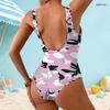 Women Plus Size Green Floral Printed Scoop Neck Wide Straps High Cut One Piece Swimsuit