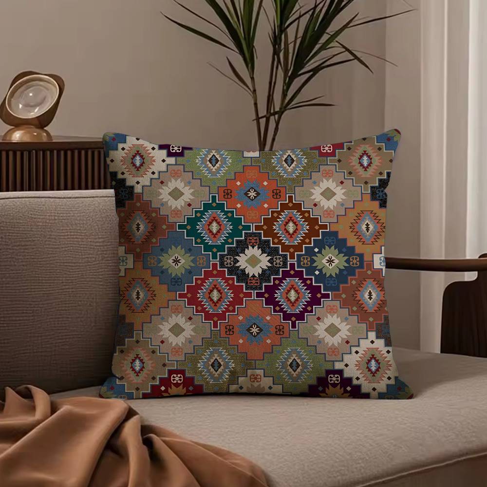 Turkish Kilim Navaho Vintage Pillow Case Anti-dustmite Pillowcase Invisible Zipper Silky Short Plush Sofa Cushion Cover
