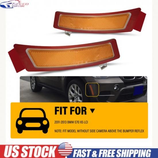

Amber Lens Bumper Front Side Markers Reflector For 2011-2013 BMW E70 X5 LCI