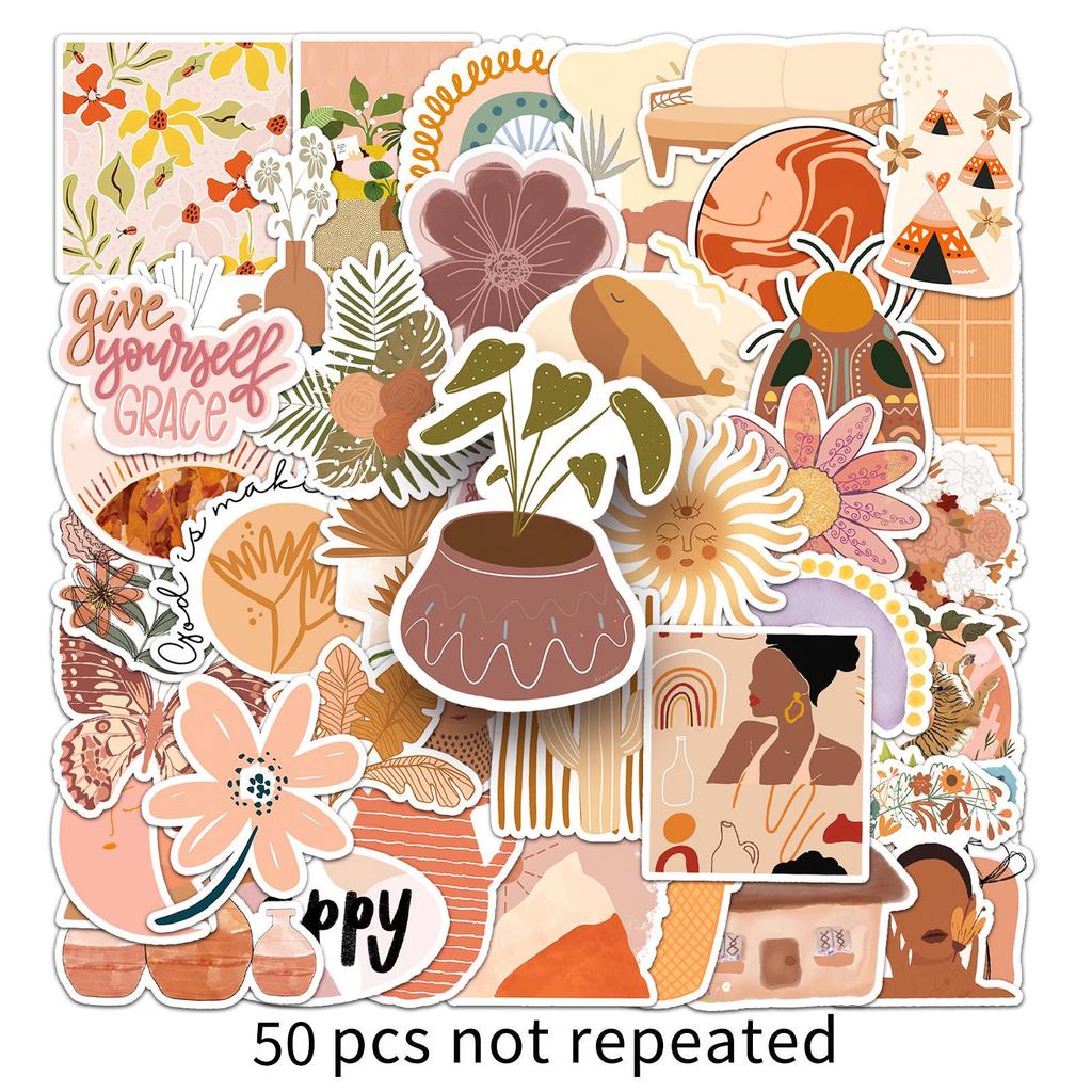 50 Bohemian Graffiti Style Waterproof Stickers for Skateboards, Phones, and Suitcases