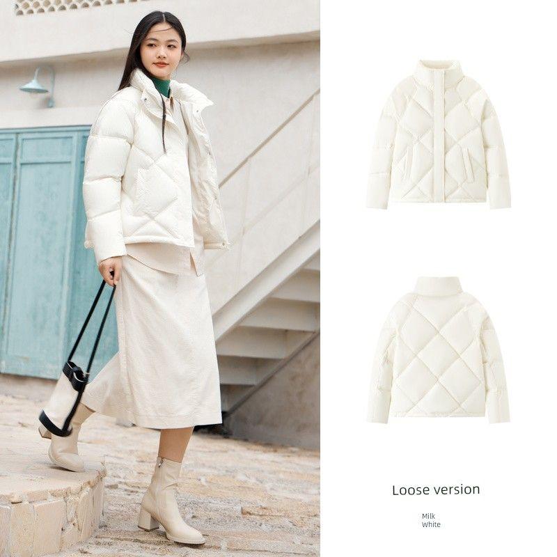 

Одежда для женщин Свободная с воротником-стойкой Хлопковая одежда Минималистичная Повседневная Элегантная Зимняя Нежная Водонепроницаемая Стеганое Толстое Пальто Легче всего сочетать Milk White 10501 170/92A/XL