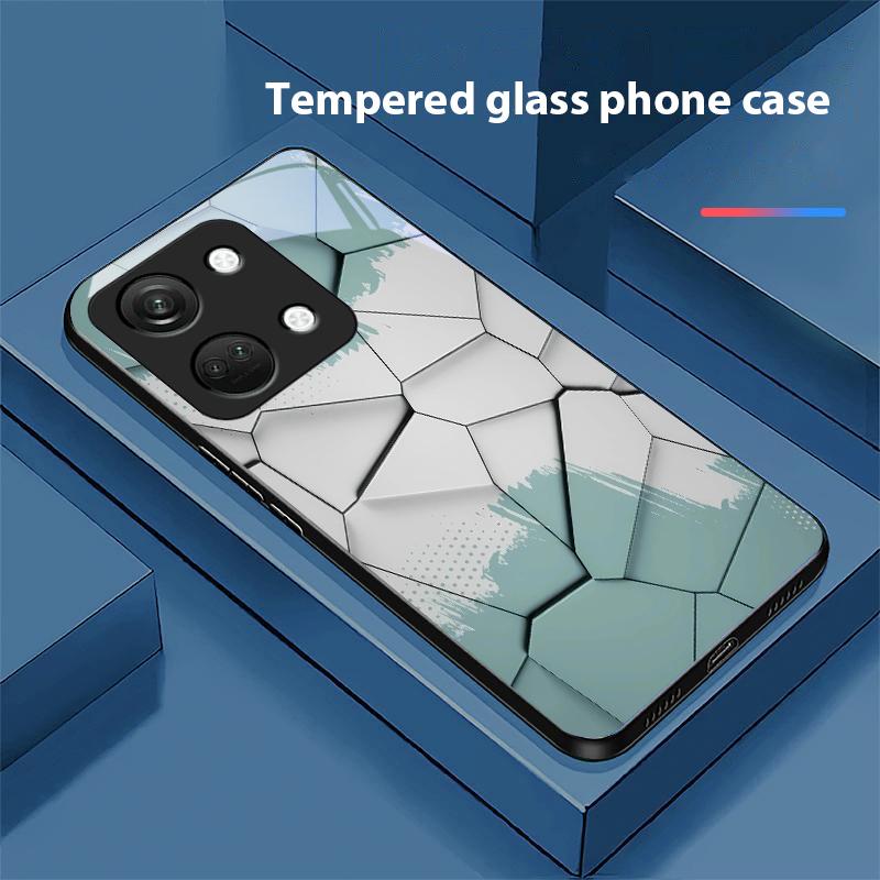 

Geometric Pattern For OnePlus Nord 3 5 6T 7 Pro 8 12 10T Reno8 Lite 5G 10R Nord N30 Hard Shell Tempered Glass Phone Case Black For OnePlus 10R 5G