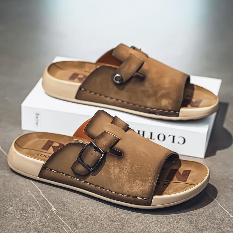 

Модные летние повседневные мужские шлепанцы, трендовые персонализированные и удобные стили, сандалии для отдыха, пляжа, дышащие, универсальные для повседневной носки 39 коричневый