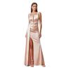 Champagne V-Neck High-Waist Slit Evening Gown