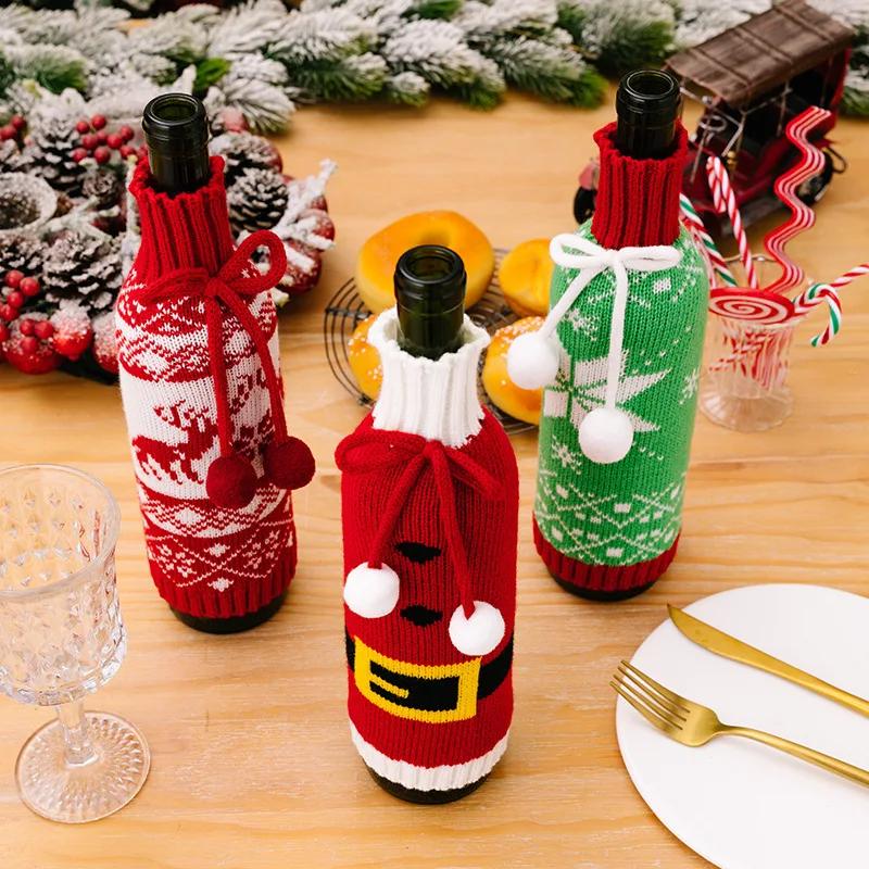 Winter Creative Cute Knitted Sweater Wine Bottle Set Champagne Protection Set Christmas Party Table Home Decoration Supplies