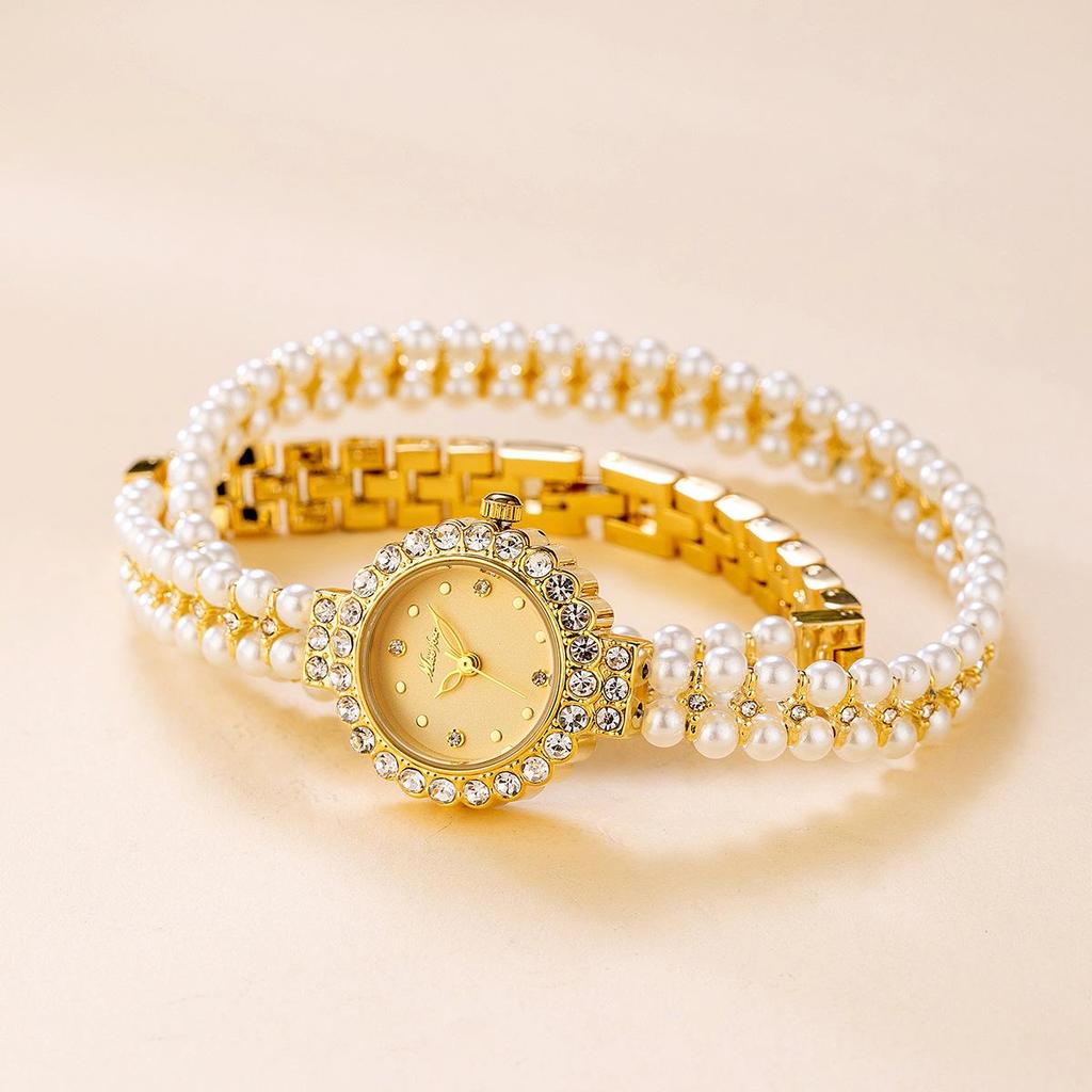 New Romantic Women's Watch Diamond Luxury Wrapped Pearl Bracelet Watch Waterproof Ladies Fashion Quartz Wristwatches Gift