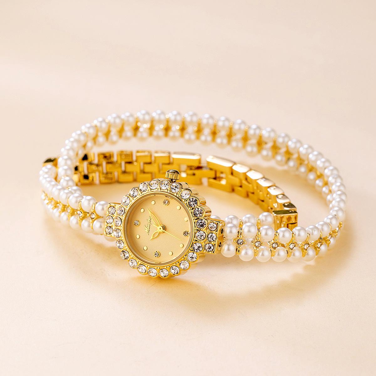 

New Women s Watch Diamond Luxury Wrapped Pearl Bracelet Watch Ladies Fashion Quartz Wristwatches Gift